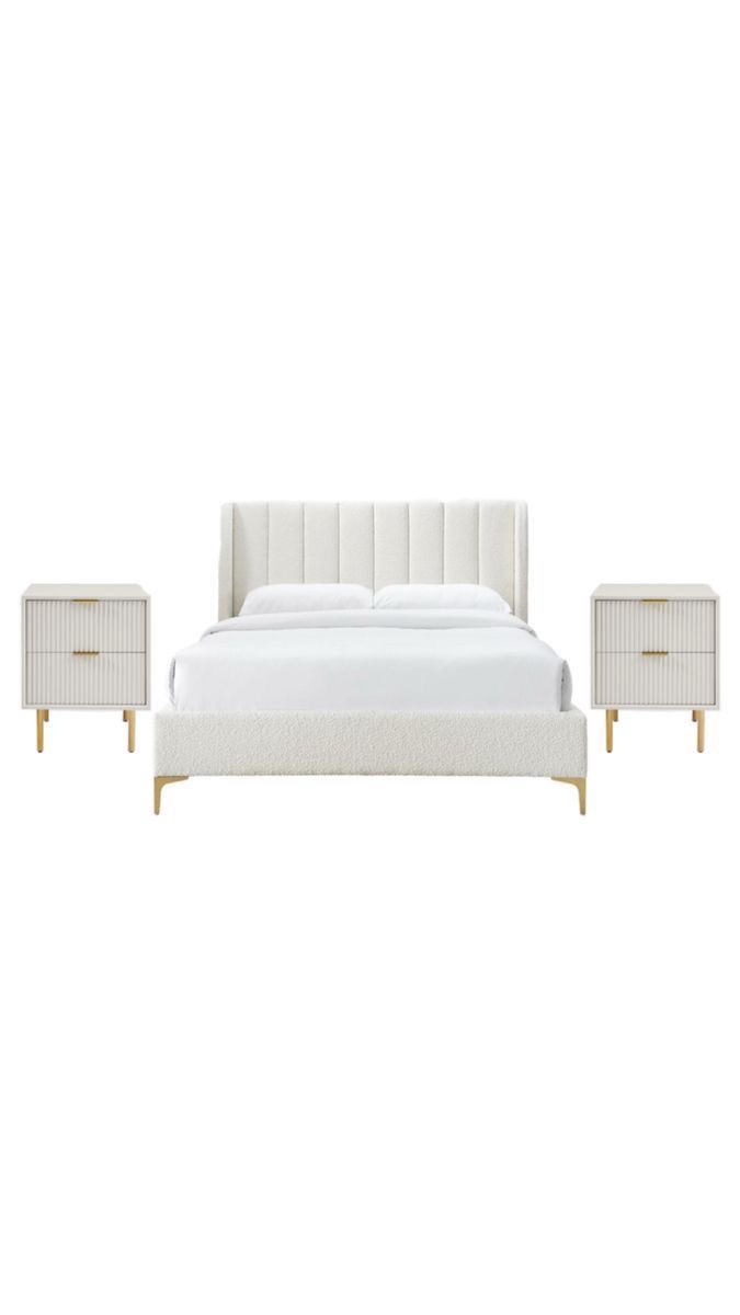 Upholstered Bed with Side Tables